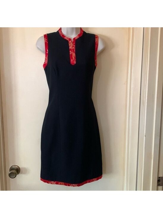 Kenar Dresses & Skirts - Kenar Asian inspired black dress with red borders and front zip size 4